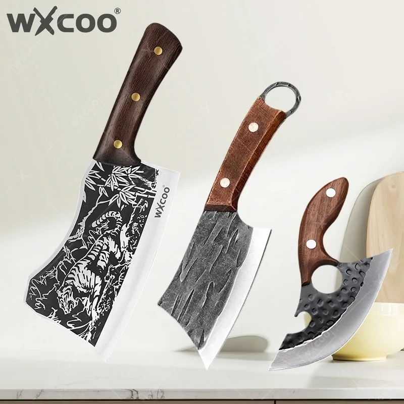 WXCOO Forged Butcher Knife Kitchen Chef Knife Stainless Steel Utility Knife Multifunctioanl Wooden Handle Fruit Slicing Househol