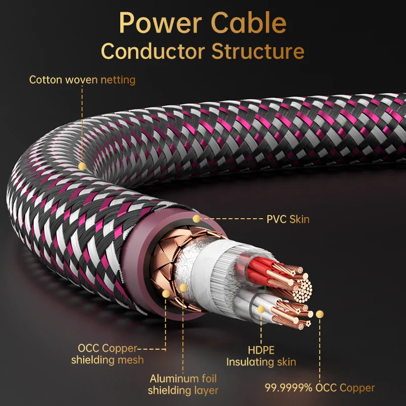 Serost Moon 9AWG HiFi Audio Power Cable 99.9999% OCC Single Crystal Copper US EU AU to C7 C13 Jack for Rear Power Amplifier