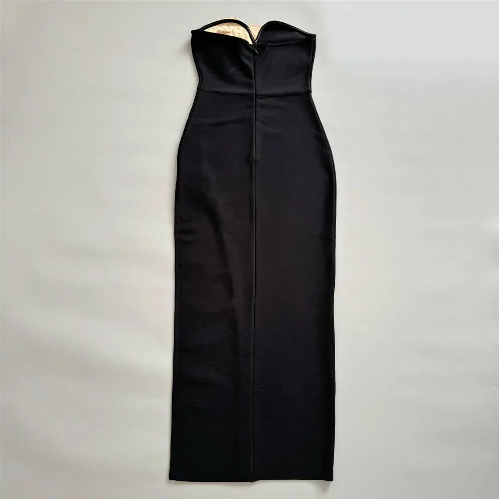 Women Sexy Strapless Golden Crystal Bodycon Long Bandage Dress Fashion Celebrate Evening Party Birthday Photo Shot Wear