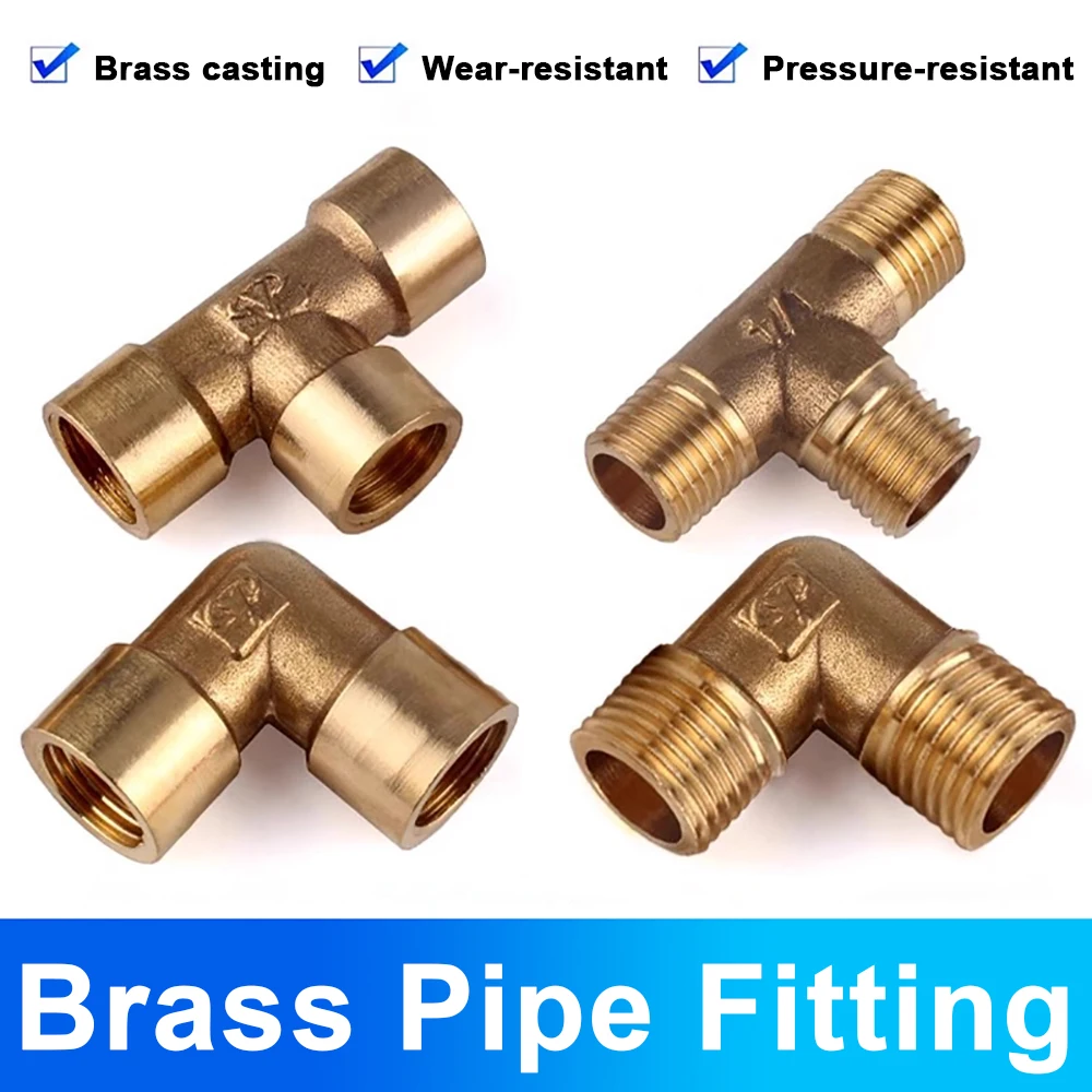Pneumatic Plumbing Brass Pipe Fitting Male/Female Thread 1/8 1/4 3/8 1/2 BSP Tee 90° Elbow Copper Fittings Water Oil Gas Adapter