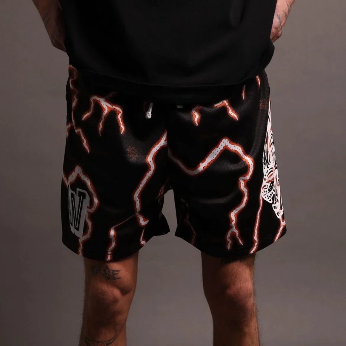 Men Mesh Sports Shorts Summer Basketball Fitness Running Short Pants 3D Printing Lightning Pattern Training Bermuda Man Shorts