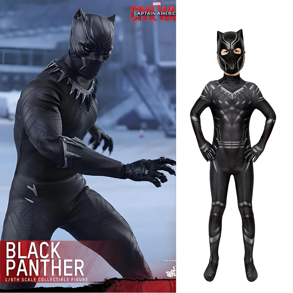 Panthère noire Cosplay enfants Wakanda roi T Challa Costume garçons 3D imprimé Spandex super-héros Zentai body Costume d'halloween