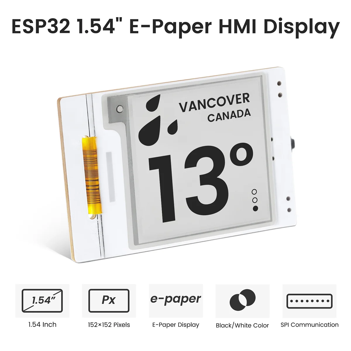 Crowpanel e-paper e-ink hmiディスプレイ、arduino esp micropython用のspiインターフェイスによって駆動される白黒、1.54 
