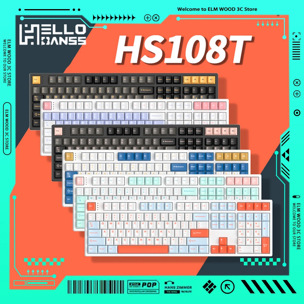 

HELLO GANSS HS108T Mechanical Keyboard Three Mode RGB Hot Swap Gaming Keyboard Custom PBT Keycaps Pc Gamer Accessories Office