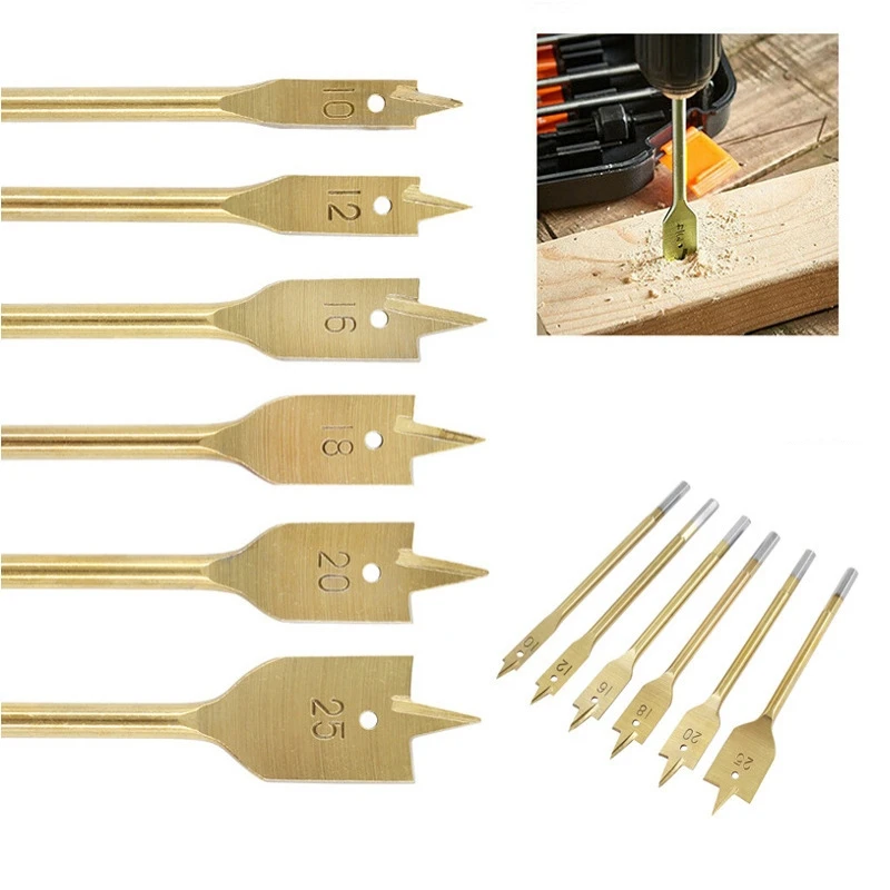 High Carbon Steel Flats Wood Drill Bit Set 10-25mm Hex Shank Hole Expander Kit with HeatTreated Tip Woodworking/Furniture Making