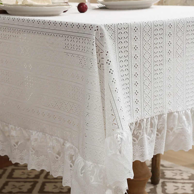 French Retro Dustproof Rectangular Tablecloth Cover Polyester Solid-Color Lace Table Cloth Decoration Home Atmosphere Tablecloth