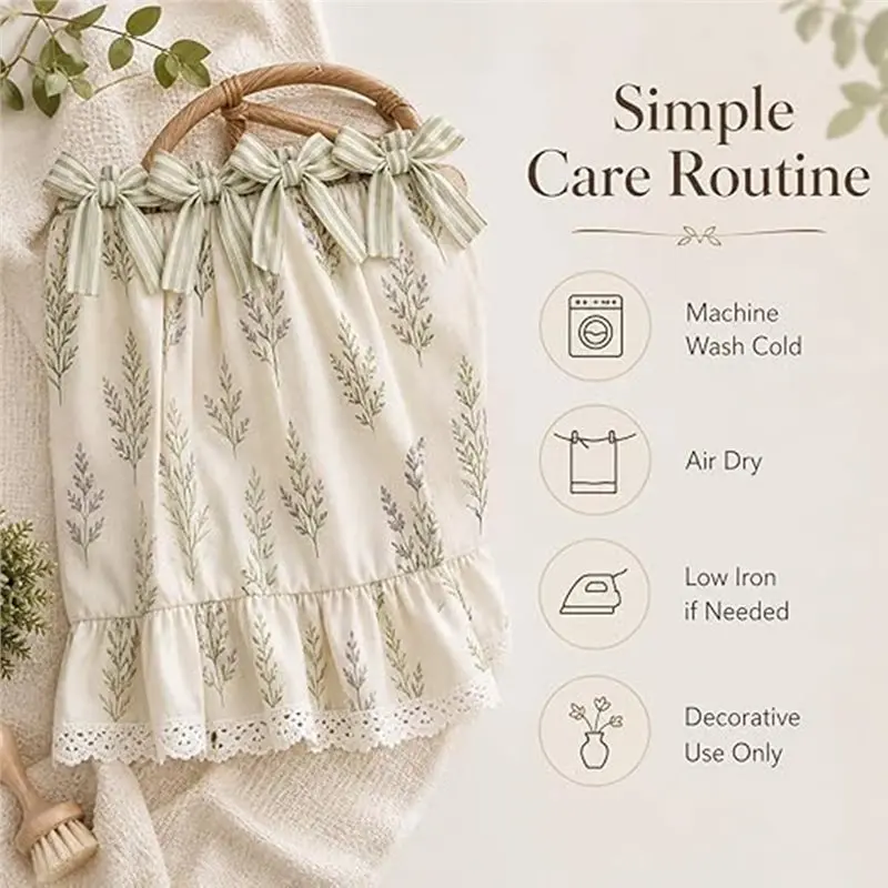 ABRU-Cotton Blend Stove Curtain With 9 Ribbon Ties, Farmhouse Style For Kitchen Decor, Oven Skirt& Lace Ruffle Trim
