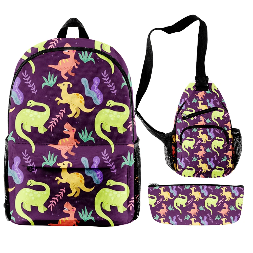 Cartoon Novelty Cool dinosaur 3pcs/Set Backpack 3D Print Bookbag Travel Laptop Daypack Backpacks Chest Bags Pencil Case U