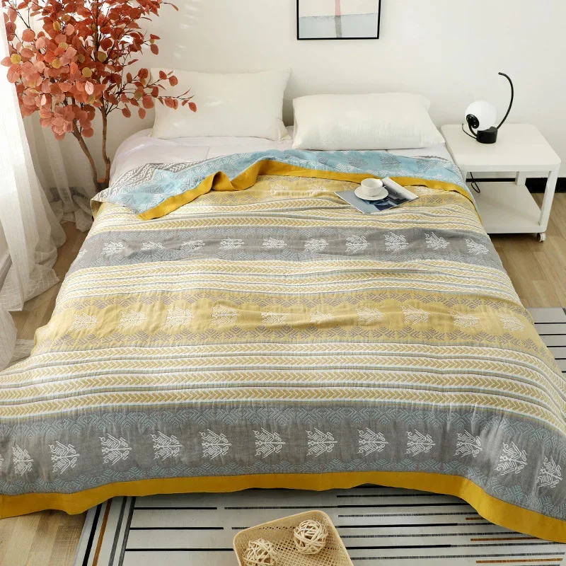 Boho Style Reversible Jacquard Throw Blanket Lightweight Geometric Floral Pattern Blanket for Sofa Bed Soft Decorative Cover