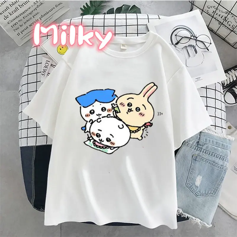 T-shirt à manches courtes imprimé Chiikawas pour femmes, Streetwear Harajuku, Tee graphique esthétique, Comics japonais, Vêtements en Y féminins drôles, Mignon