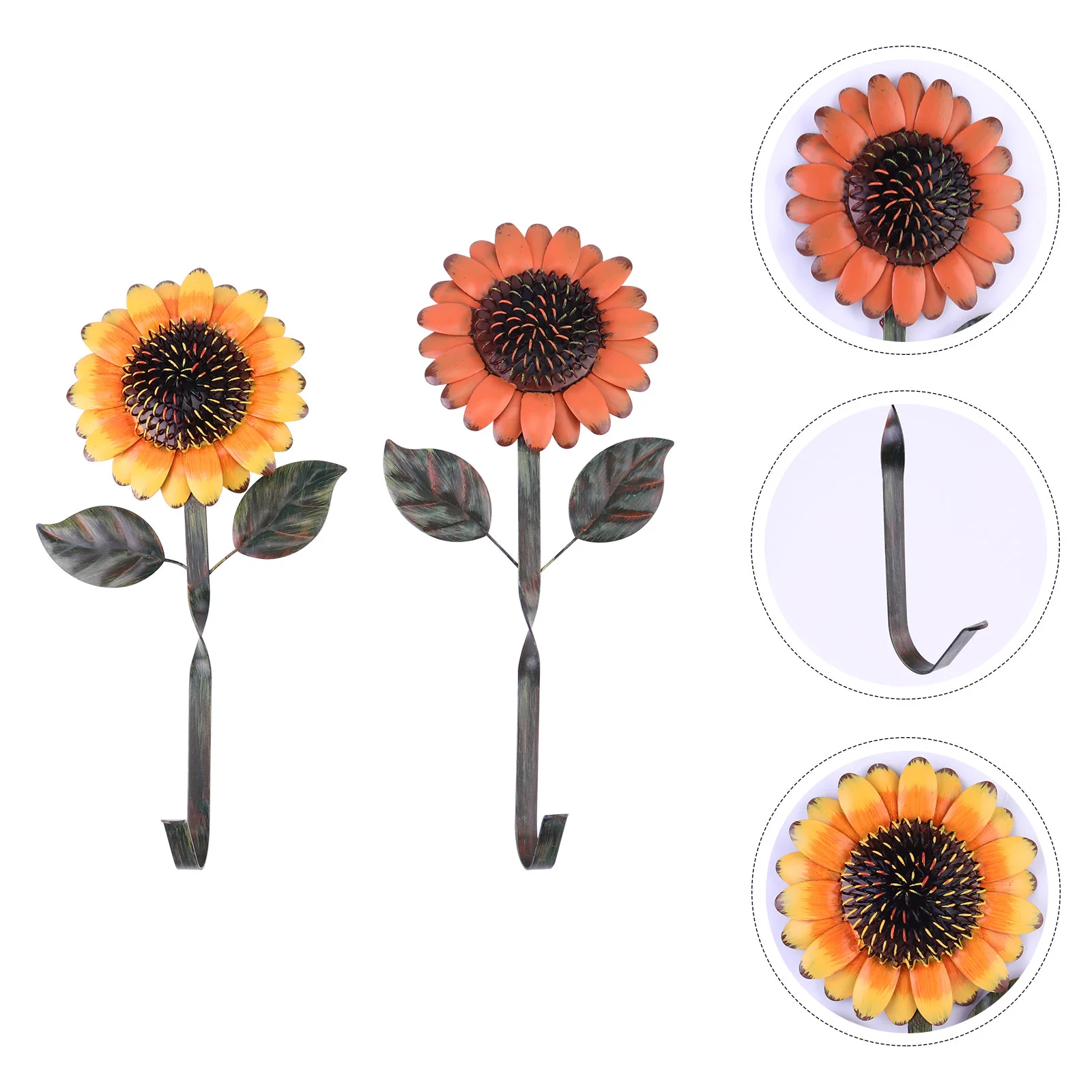 

2 Pcs Decor Hook Wrought Iron Wall Mounted Home Decoration Decorations Sunflower Ornament