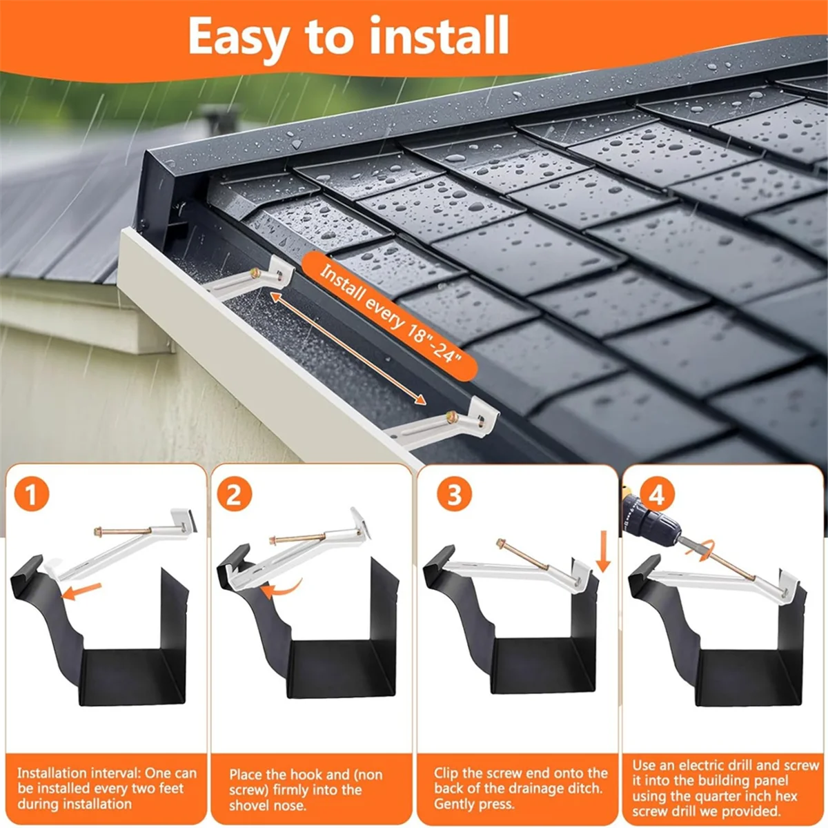 

A002 10-Pack Hidden Gutter Hooks with Rust-Proof Screws and Clips for 5 Inch K-Type Aluminum Gutters, Repair Sagging Gutters