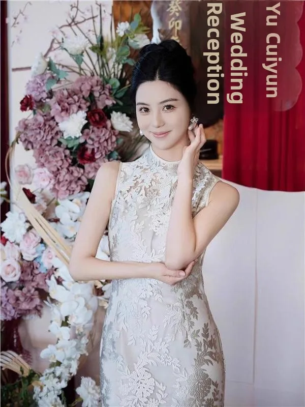 

New Chinese Style Wedding Dress Luxury Minimalist Bridal Gown Evening Party Drinking Ceremony Wedding Dress for Brides