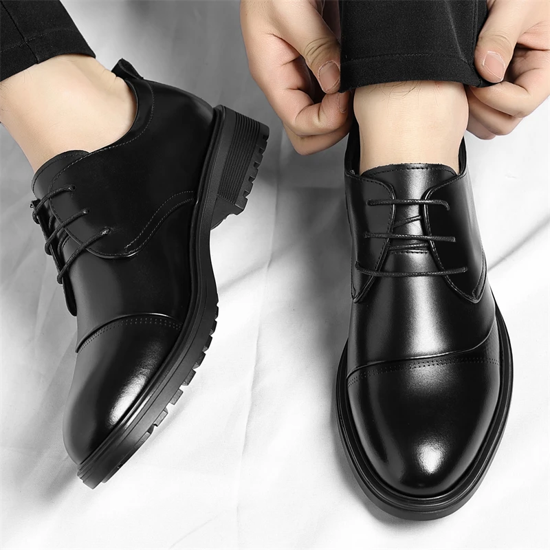 

Men's genuine leather shoes High quality casual gentleman style Office or Business Adult suit shoes Black Brown Derby shoes