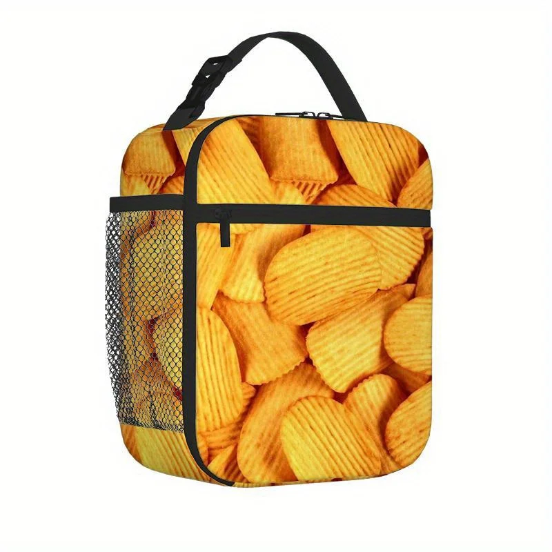 1pc Thermal/Insulated Thermal Bag with French Fries/Rice Crackers Print Non-Food Contact Thermal Insulation Reusable