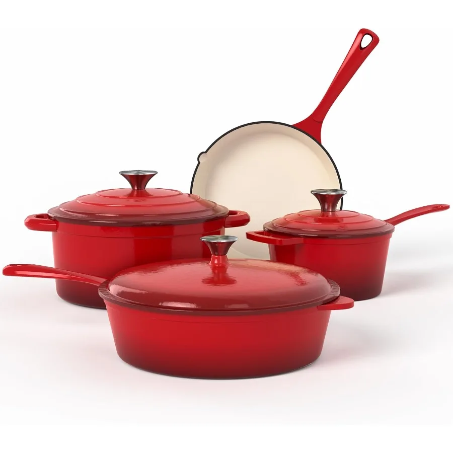 

Enameled Cast Iron Cookware Sets 7Pcs Pots and Pans Set Non Stick Non Toxic Induction Dutch Oven Set PFOAPFAS Free for Stovetop