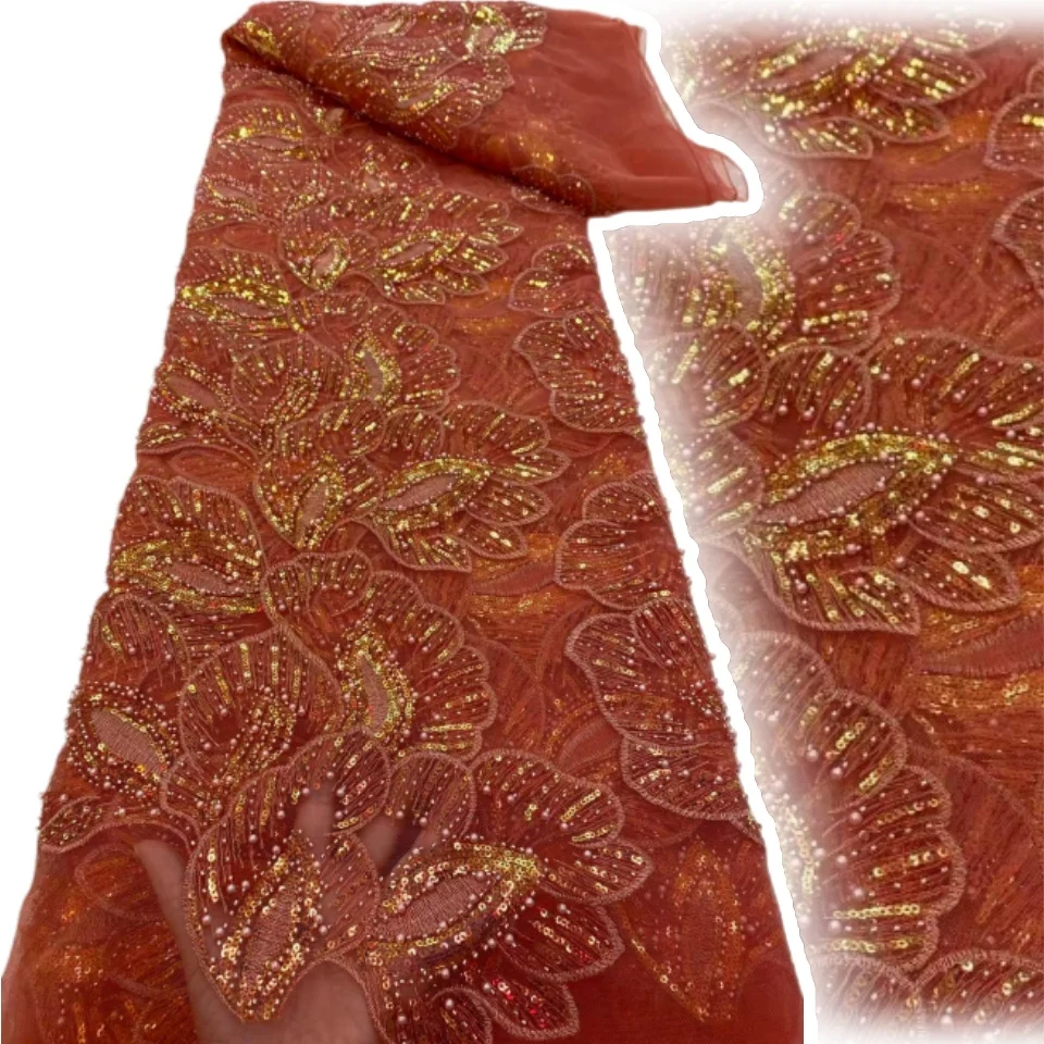 

Элитная французская кружевная ткань с пайетками 2026: высококачественное африканское эластичное кружево с бисером для свадебных и праздничных платьев 2341