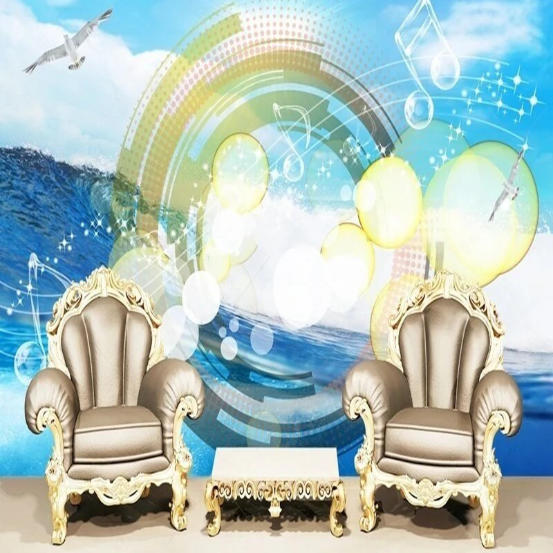 

Modern and simple blue sky sea geometric pattern decorative painting TV luxurious home bedroom background wall