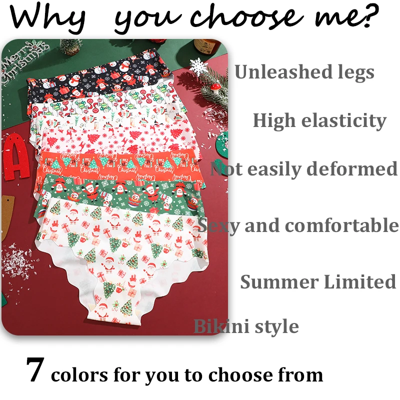 3Pcs/Set Christmas Snowflake Santa Claus Panties Sexy Breathable Lady Underwear Low Waist Wavy Pattern Panty Merry Christmas