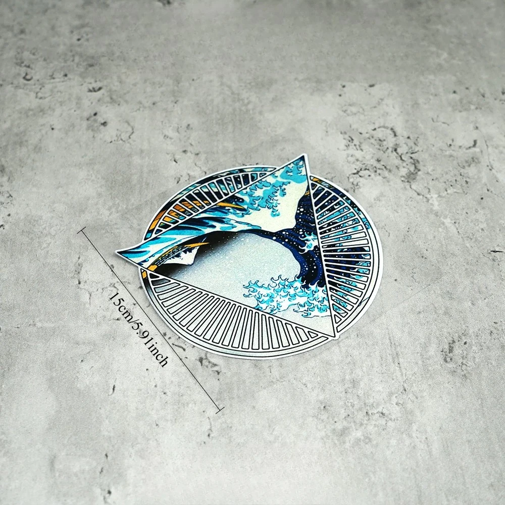 Cool JDM Ocean Wave Reflective Vinyl Sticker, Waterproof Decor Decal for Auto Front Fender, Side Triangle Window Car Mod