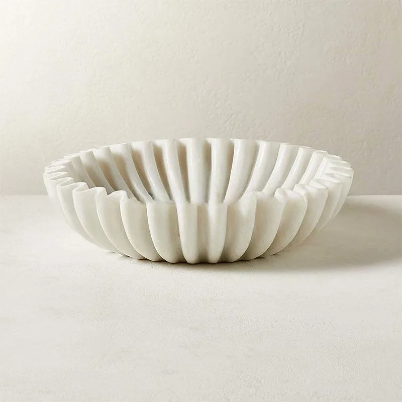 100% Natural Marble Fruit Plate, Light Luxury Creative Decor for Living Room & Hotel