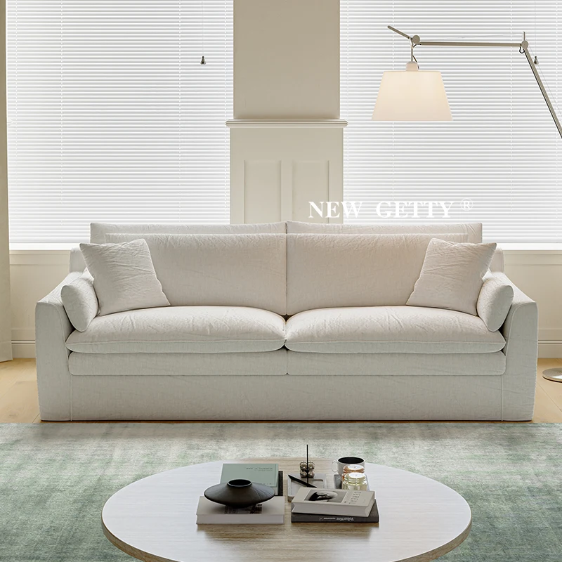 

Полосатый художественный тканевый диван для небольшой квартиры, гостиной, кремовый ветер, прямой ряд, съемный и моющийся, дизайнерский диван с подлокотниками