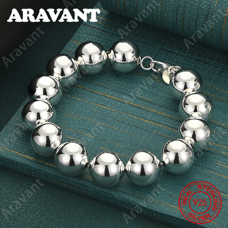 925 Sterling Silver 14mm Grape Bead Smooth Bead Chain Bracelet - Unique Gift For Women, Versatile For Events And Jewelry