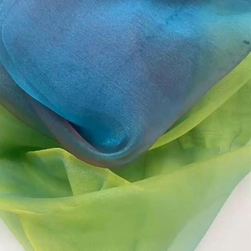 150X100cm Organza Fabric Soft Yarn Two-color Gradient Two-tone Fabric Blue Green Gradient Color DIY Fabric Clothing Design