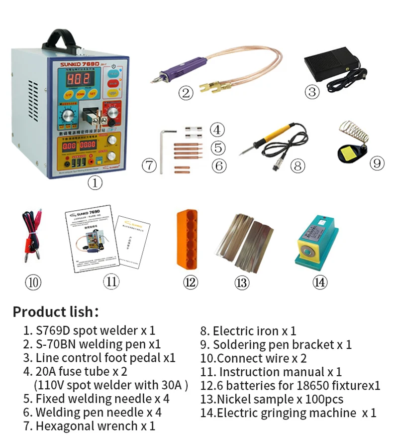 

SUNKKO 769D Spot Welding Machine 110v/220v Fixed Welding 3.2KW With Hand-held Spot Welding Pen
