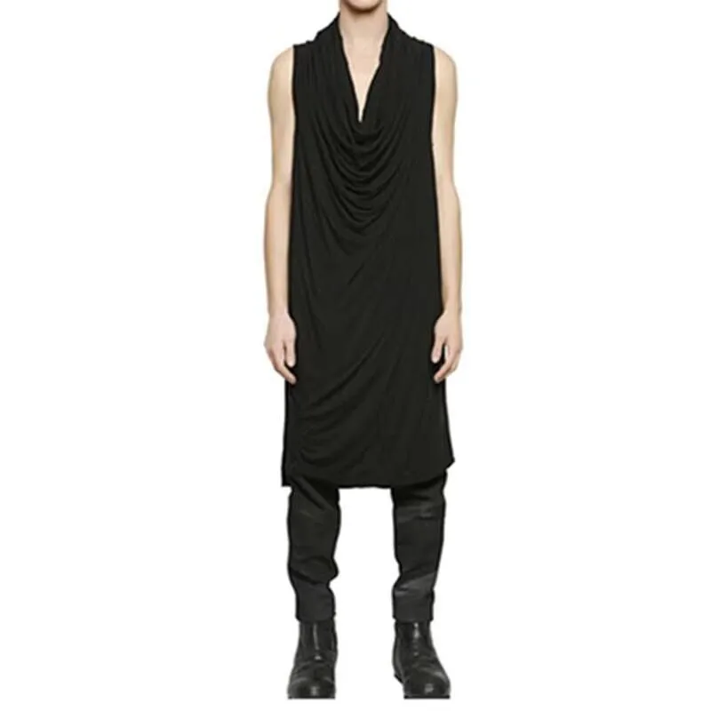 T-Shirt Korean Men's Ultra T-Shirt Sleeveless Men's Summer Long Style Pile Collar Pendant Men's T-Shirt Fashion