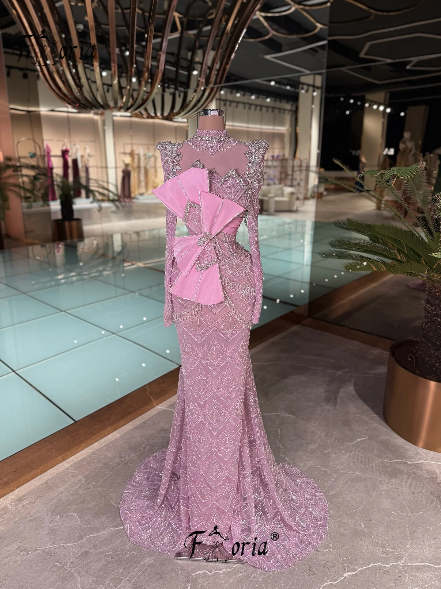 

Elegant Pink Mermaid Party Dress 2026 Beaded Tassel Big Bow Evening Prom Dresses Customized Celebrity Femme robes de soirée New