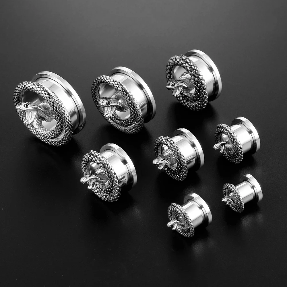 Giga 2 PCS Cool Snake Ear Plugs Gauges Expander Stainless Steel Tunnels Stretcher 8mm-25mm Body Piercing Fashion Jewelry Gift