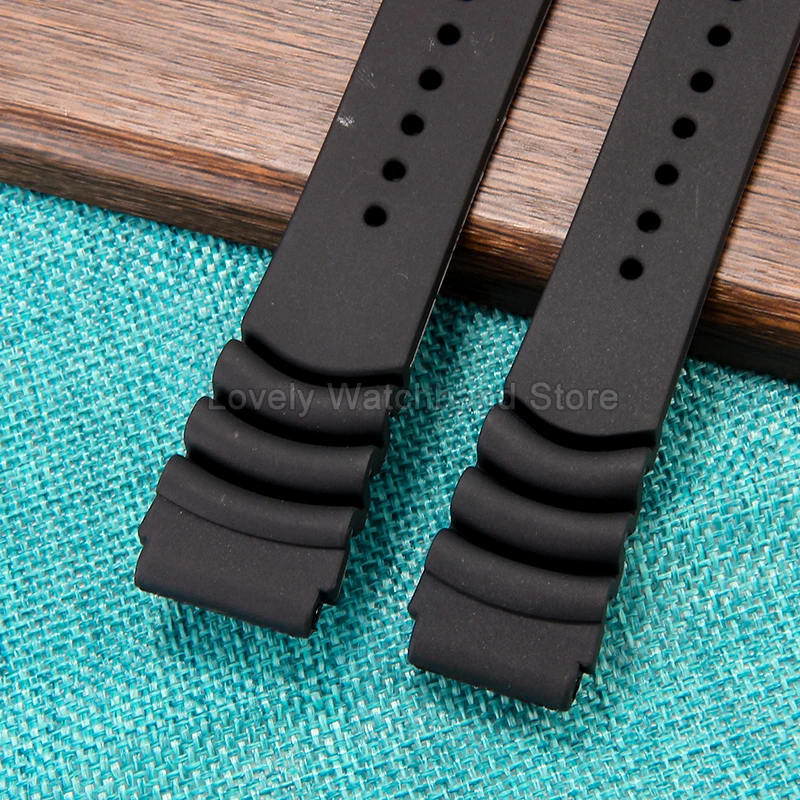 واجهة محدبة غير قابلة للانزلاق سريعة الجفاف باللون الأسود 20 22 لـ Seiko Tuna Can Diver 007 حزام ساعة من السيليكون بإبرة مشبك مضاد للحساسية