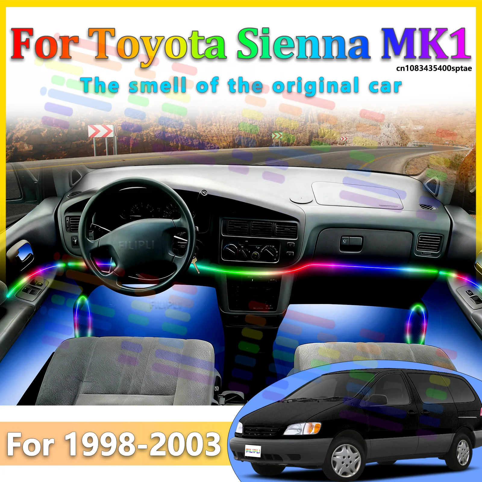 Luces LED Ambientales para Toyota Sienna 1998-2003, Luces de Atmósfera Coloridas, Tira de Neón Interior para Auto, Control por Aplicación, 64 Luces RGB