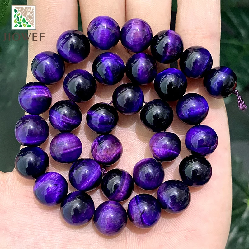 Smooth Purple Tiger Eye Stone Loose Round Beads Natural Stone DIY Bracelet Necklace for Jewelry Making 15\