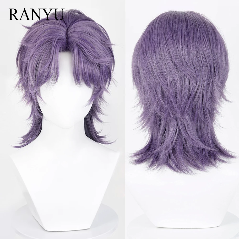 

Purple Short Straight Synthetic Wig Middle Part Anime Game Cosplay Fluffy Mullet Head Wig for Daily Party