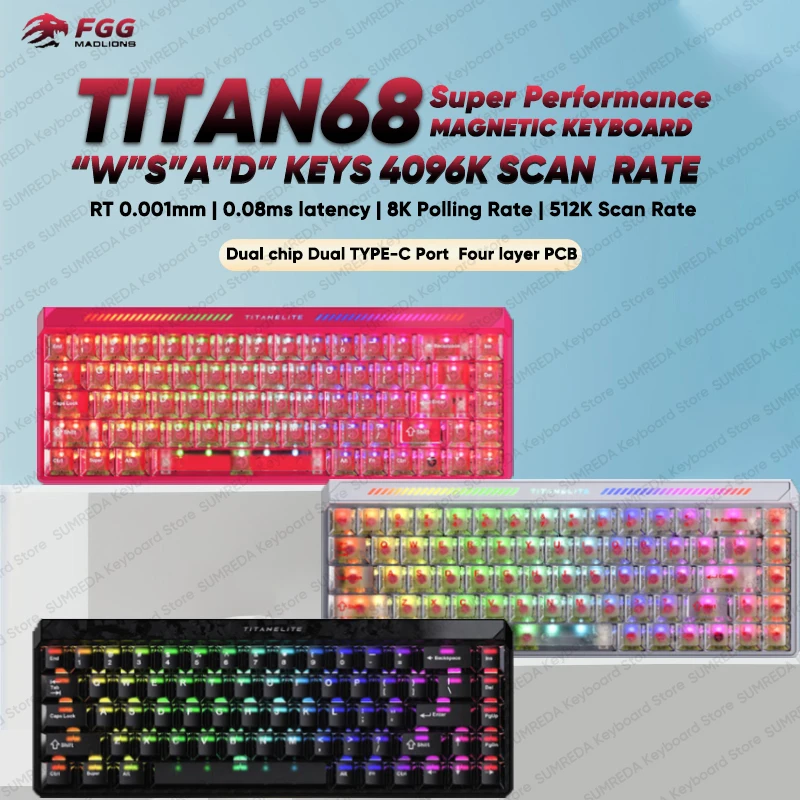 

Titan68 Turbo Wired Gaming Magnetic Mechanical Keyboard RT0.001mm 512K Scan Rate 8K 0.08ms TITAN68 Turbo RGB Keyboard For Gamer