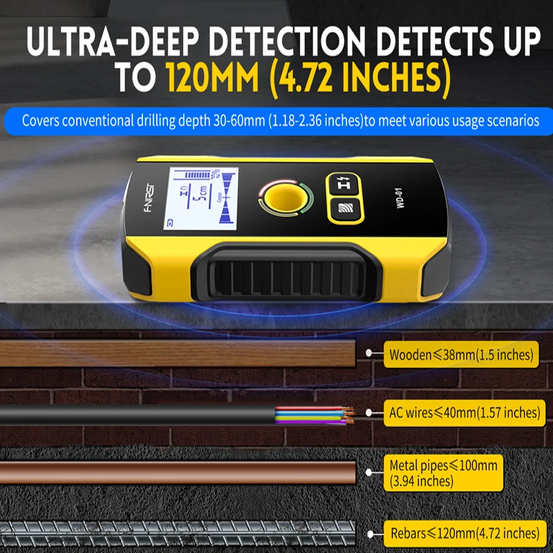 FNIRSI WD-01 WD-02 Metal Detector Wall Scanner for AC Live Cable Metal Wood Stud Finding and Positioning