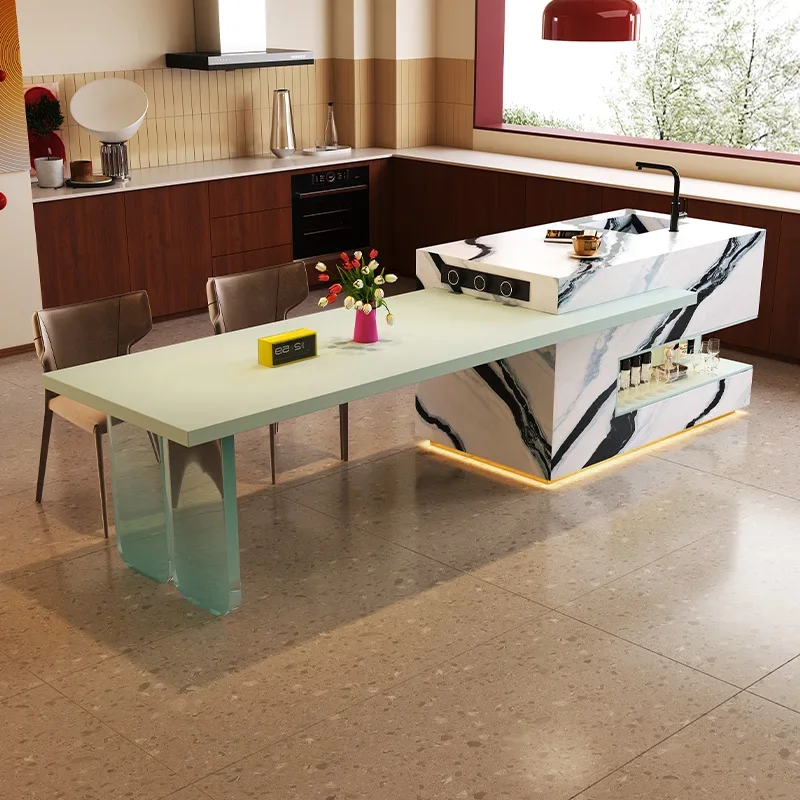 Dopamine wind island dining table 2024 new kitchen island can be customized multi-functional dislocation design acrylic feet