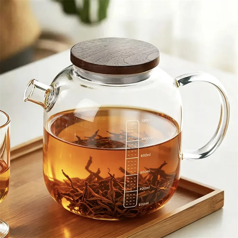 1200ml High Borosilicate Glass Teapot With Scale Heat Resistant Water Kettle Flower Tea Pot Fruit Tea Iced Water Pitcher Jug