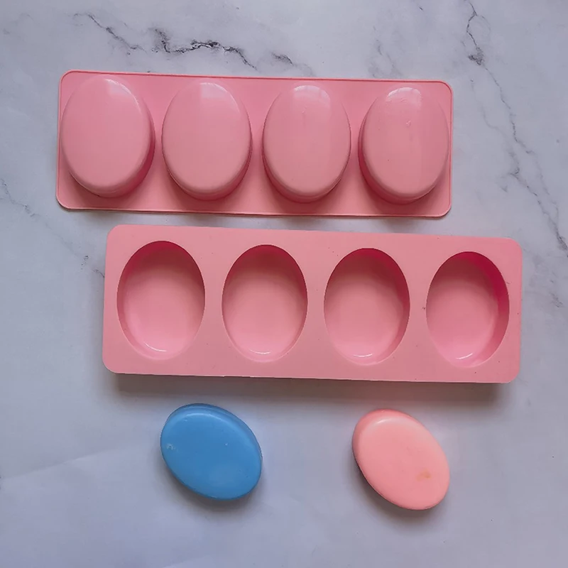 Molde de silicona ovalado de 4 agujeros para Chocolate, accesorios para hornear postres, DIY, jabón hecho a mano, pastel, gelatina, pudín, vela