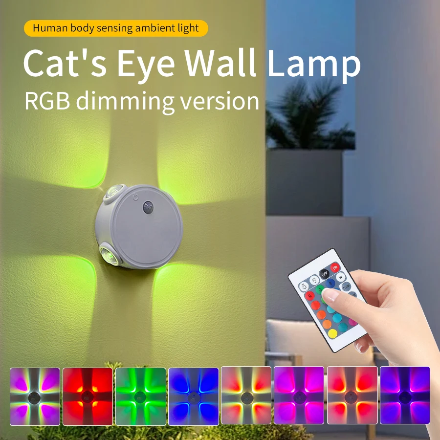 Wiederaufladbare 4-LED-Nachtleuchte mit Bewegungssensor Dreifarbige RGB Dimmbare Wandlampe Magnetische Stimmungsbeleuchtung für Flur und Treppe