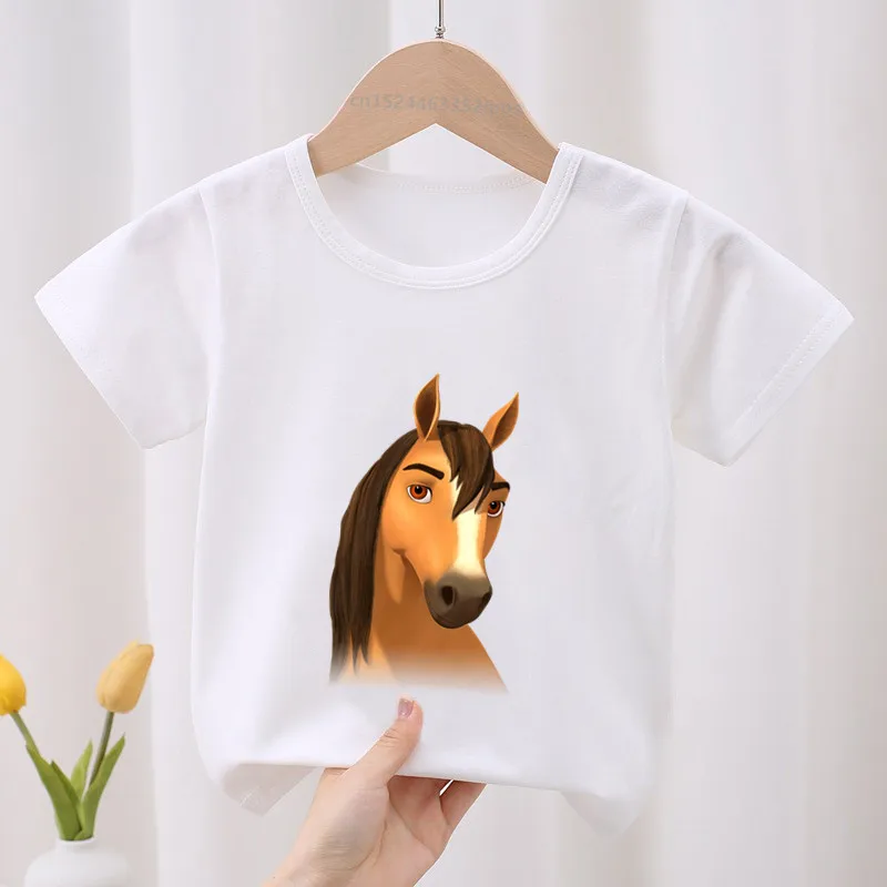 Lucky & Mustang Spirit Horse Cartoon Kids T-shirt Odzież dziecięca Letnia urocza odzież dla dziewczynek Chłopcy Koszulki z krótkim rękawem