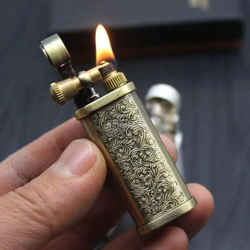 Tang Grass Vintage Flint Kerosene Lighters Flame Retro Metal Grinding Wheel Petrol  Cigarette Cool Lighters Creative Gadgets