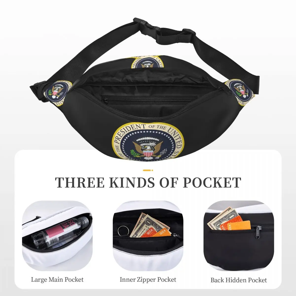 Zegel Van De President Van De Unisex-Heuptas Van De Verenigde Staten Multifunctionele Sling Crossbody Tassen Borst Tassen Korte Trip Taille Pack