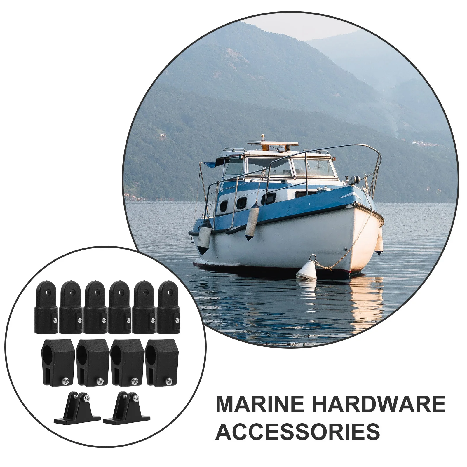 

6pcs Bimini Top Canopy Support Bracket Black Sturdy Marine Hardware Eye End Cap For Boat Shade Cover Mounting Slide Clamp Yacht