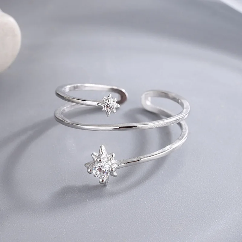 RYJ-Anillo de Plata de Ley 925 con forma de estrella para mujer, sortija de boda de cristal ajustable, accesorios de moda, joyería de temperamento, regalos de fiesta