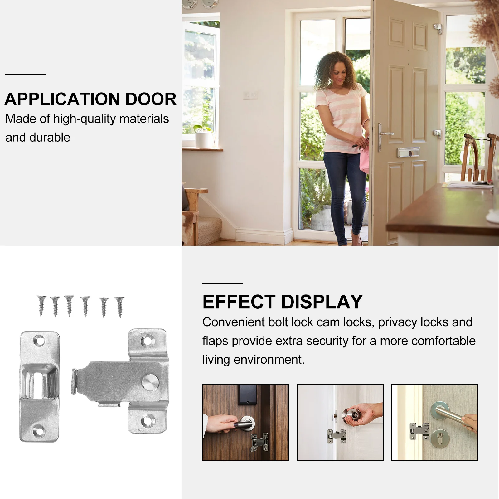 

Stainless Steel Durable Door Bolt Lock 90 Degree Right Angle Latch Lock Rust Resistant for Wood Plastic Metal Doors Windows