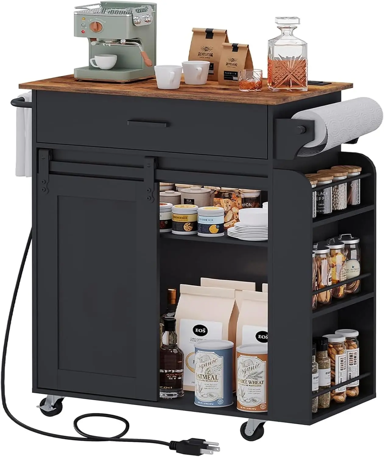 

Kitchen Island with Storage, Kitchen Storage Cabinets with Charging Station, Kitchen Island on Wheels, Rolling Island Table