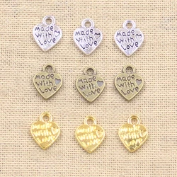 30pcs Charms Heart Made With Love 12x10mm Antique Making Pendant fit,Vintage Tibetan Bronze Silver color,DIY Handmade Jewelry